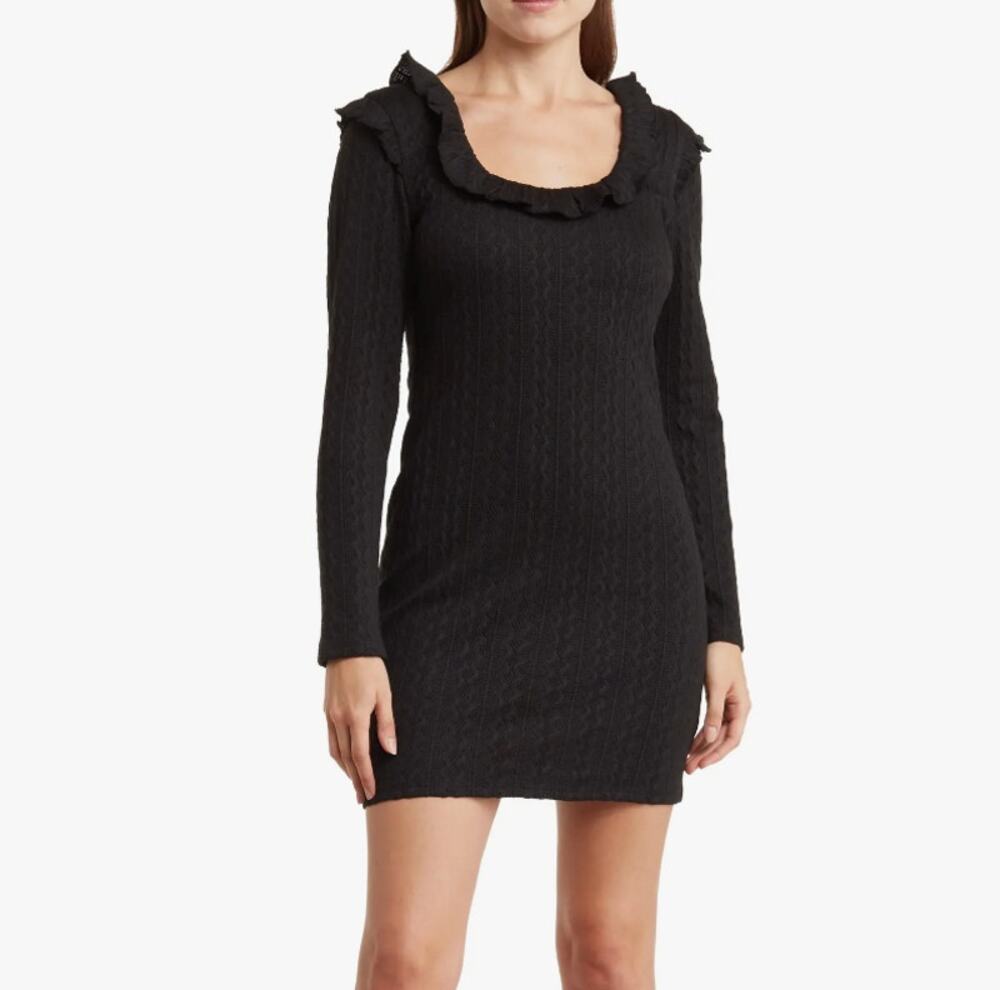 19 Cooper Ruffle Long Sleeve Knit Dress Black Size L Goth Coquette Minidress